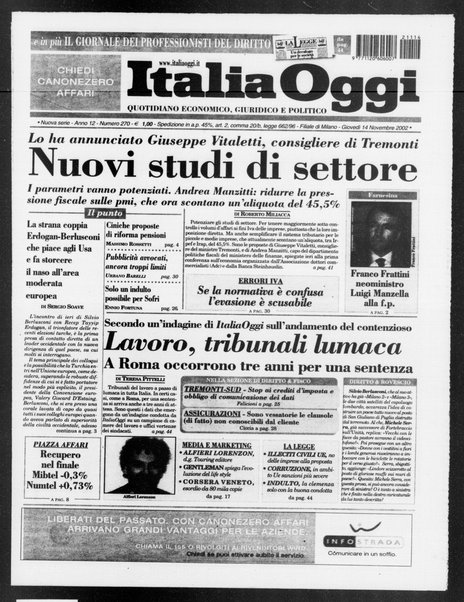 Italia oggi : quotidiano di economia finanza e politica